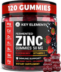Immune Support Zinc Gummies 50mg with Elderberry Vitamin C and Zinc Supplements - Natural Antioxidant with Copper Vitamin D3 K2 Magnesium - Rich Berry Taste Sugar-Free 120 Gummies