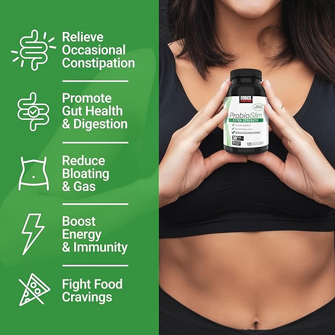 Force Factor ProbioSlim Extra Strength Probiotics for Women and Men with 30 Billion CFUs of Probiotics for Digestive Health Bloating Relief and Gut Health with Prebiotic Fiber 120 Capsules