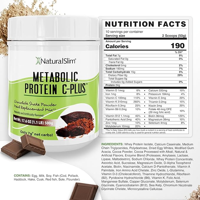 Metabolic Protein C-Plus Whey Protein Powder &amp Shake Meal Replacement with Vitamin C L-Glutamine &amp Digestive Enzymes Low Carb Protein Drink Support Metabolism Energy &amp Gut health 1.1