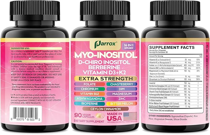 Myo-Inositol Supplement with D-Chiro Inositol DIM Berberine Vitamin D3 + K2 Methylated B12 Chromium Ceylon Cinnamon Zinc Ashwagandha Chasteberry Magnesium Bioperine Bitter Melon (2 Pack)