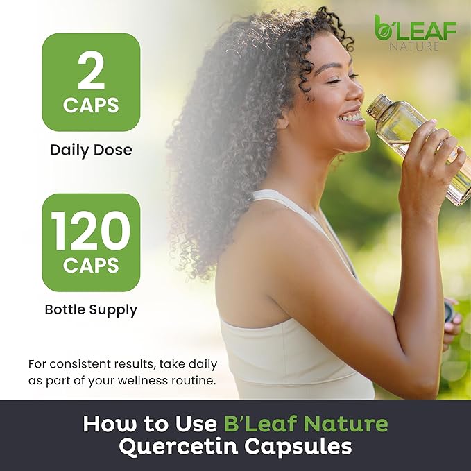 B'LEAF NATURE Quercetin Phytosome 120 Capsules – 1000mg High Absorption Quercetin with Vitamin C and Zinc – Non-GMO Vegetarian Quercetin Supplement for Immune Energy and Seasonal Support