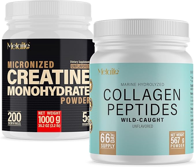 Creatine Monohydrate 1000g + Marine Collagen Peptides 20oz Bundle – Muscle Strength Recovery &amp Joint Support – Unflavored Canada-Made Wild-Caught 266 Total Servings