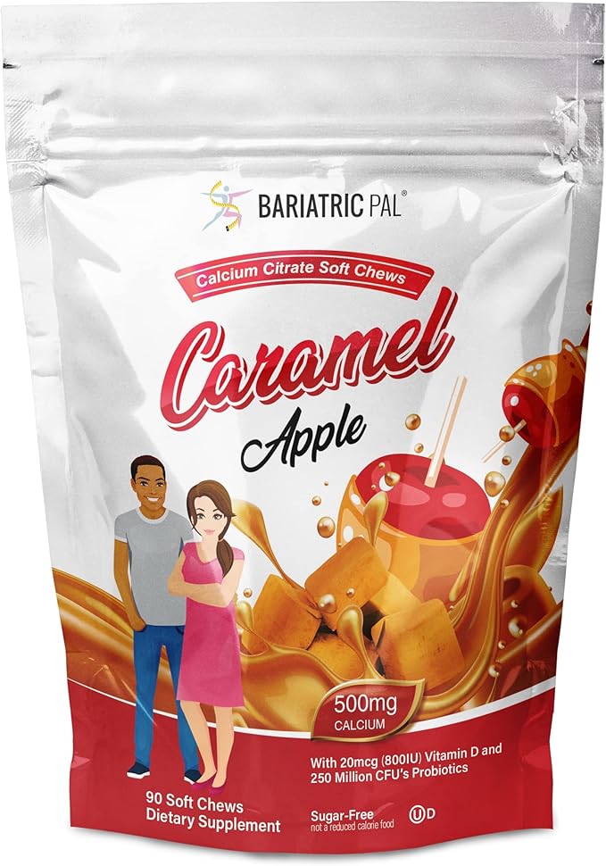 BariatricPal 30-Day Bariatric Vitamin Bundle (Multivitamin ONE 1 per Day! Iron-Free Capsule and Calcium Citrate Soft Chews 500mg with Probiotics - Caramel Apple)