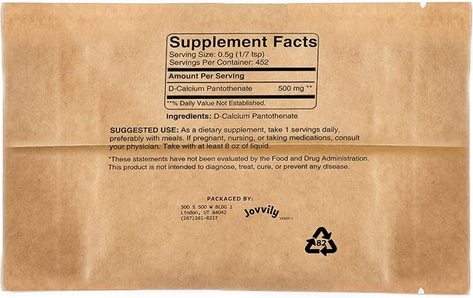 Vitamin B5 - Pantothenic Acid - 8 oz - D-Calcium Pantothenate - Always Pure - No Fillers Or Additives