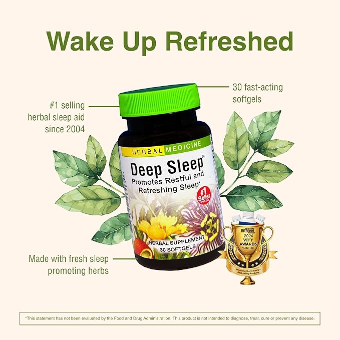 Herbs Etc. Deep Sleep Softgels - Herbal Sleep Support Supplement - Rest &amp Calming Support with Passionflower Chamomile &amp Lemon Balm - 30 Softgels (30 Servings)