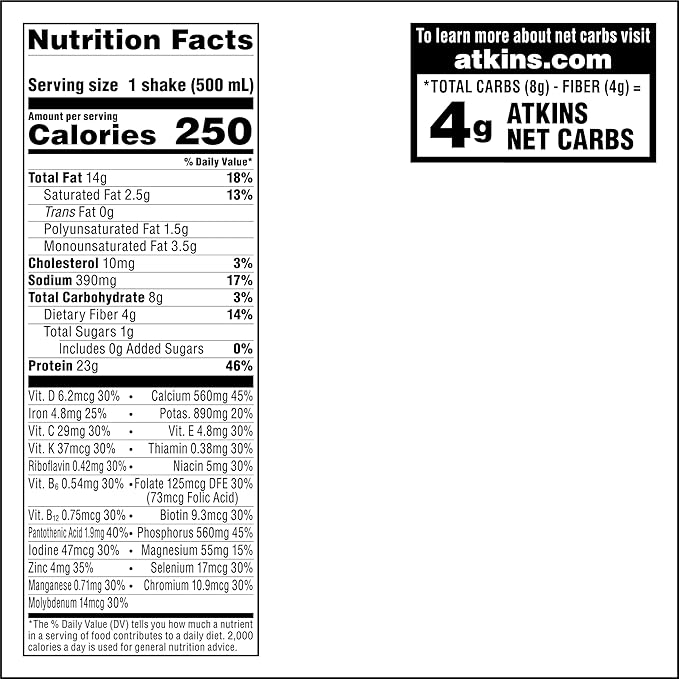 Atkins Creamy Chocolate Meal Size Protein Shake 23g Protein Low Glycemic 4g Net Carb 1g Sugar Keto Friendly 12 Count