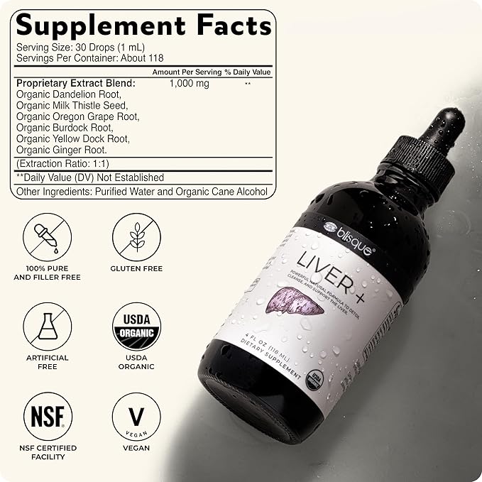 Blisque – Organic Liver Support Complex Supplement to Detox Cleanse and Repair the Liver | Doctor-Approved | Natural Ingredients | Milk Thistle and Dandelion Root | 4 Ounce | 118 Servings