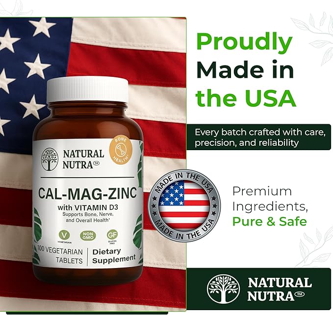 Natural Nutra Calcium Magnesium Zinc with Vitamin D3 - CMZ Supplement | Bone Strength Immune Support Muscle &amp Nerve Health - Cal-Mag Zinc Supplement - Digestion Support - 100 Tablets (Pack of 2)
