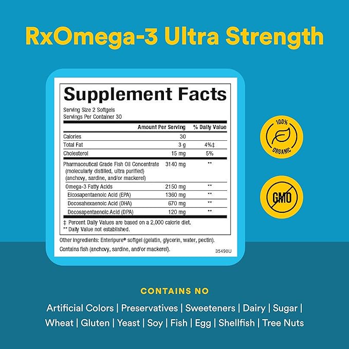 Natural Factors RxOmega-3 Ultra Strength - Brain &amp Heart Health Support - Eye Health Supplement with EPA &amp DHA - Supplement with Omega-3 Fatty Acids - 60 Softgels (30 Servings)