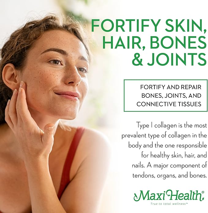 Maxi Health Collagen Peptides Powder – Type I Unflavored Marine Powder Collagen for Women &amp Men - Wild-Caught Protein Supplement for Joints Skin Hair &amp NailNails (10.75 oz)
