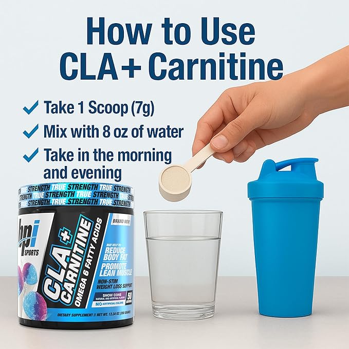 BPI Sports CLA+Carnitine – CLA L Carnitine &amp Linoleic Acid – L Carnitine Supplement for Weight Loss Metabolism &amp Lean Muscle – Caffeine Free – Snow Cone – 50 Servings – 12.34 oz