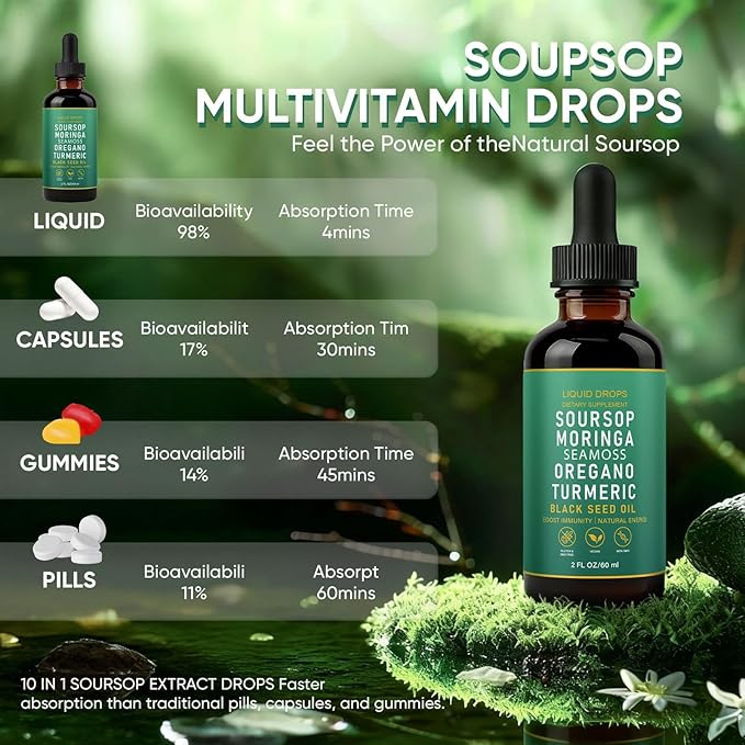 Soursop Bitters Liquid Drops with Sea Moss Moringa Turmeric Oil Black Seed Oil Oregano for Overall Health Joint Support (1)