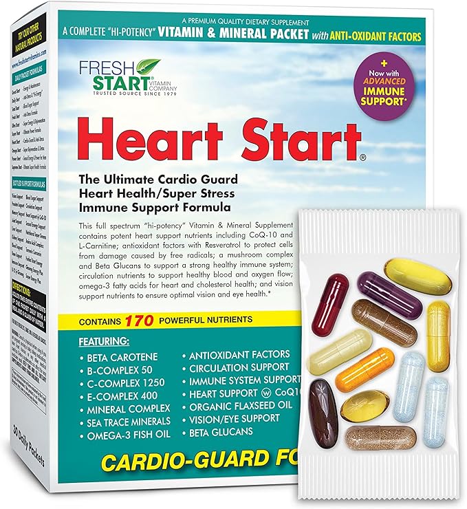 Heart Start All-in-One Daily Multivitamin Pack | Heart &amp Circulation Health | Omega-3 Fish Oil CoQ10 Nattokinase &amp Hawthorn Berry | 30-Day Supply