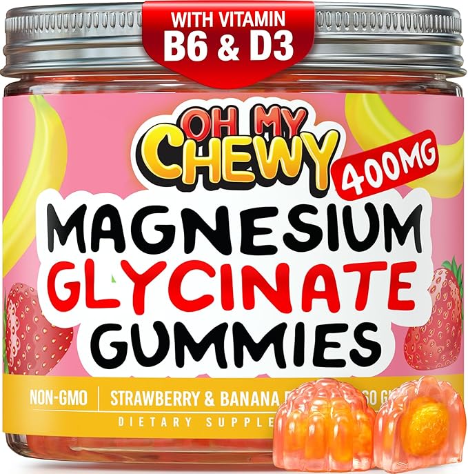 Center-Filled Magnesium Glycinate Gummies 400MG - High Absorption for Kids Teens &amp Adults - Supplement for Sleep Calm &amp Muscle Relaxation with B6 &amp D3 - Gluten Free &amp Vegan Friendly