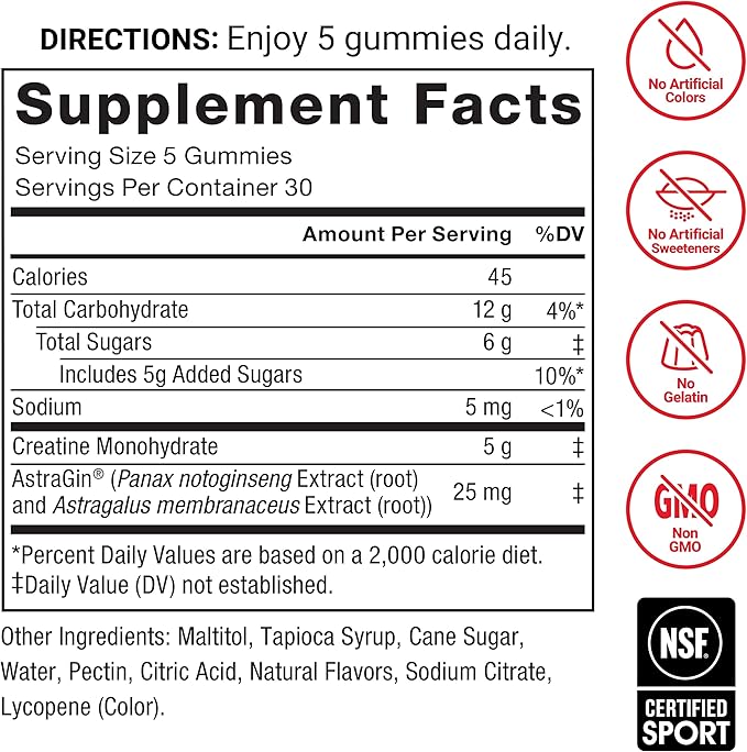 Force Factor Creatine Monohydrate Gummies NSF Certified 5g Dose for Men &amp Women to Support Muscle Strength Recovery Cognitive Health &amp Memory Packaging May Vary Watermelon 150 Gummies