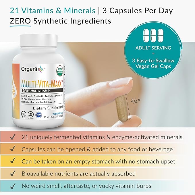 Organixx Magnesium 7 (60 Caps) &amp Multi-Vita-Maxx (90 Caps) Bundle USDA Organic Multivitamin with 19 Vitamins &amp Minerals Bioavailable Magnesium Supports Energy Vegan &amp Non-GMO