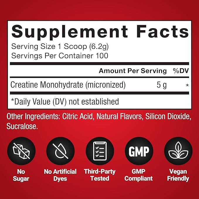 Force Factor Creatine Monohydrate Powder 5g Micronized Dose to Support Muscle Growth Strength Recovery Cognitive Health &amp Working Memory Blue Raspberry 100 Servings