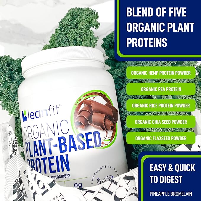 LeanFit Organic Plant-Based Protein Powder Natural Chocolate Flavor - Vegan USDA Organic Certified Soy-Free Gluten-Free Dairy-Free Sugar-Free Non-GMO - 21g Protein 18 Servings 1.58 Pound Tub