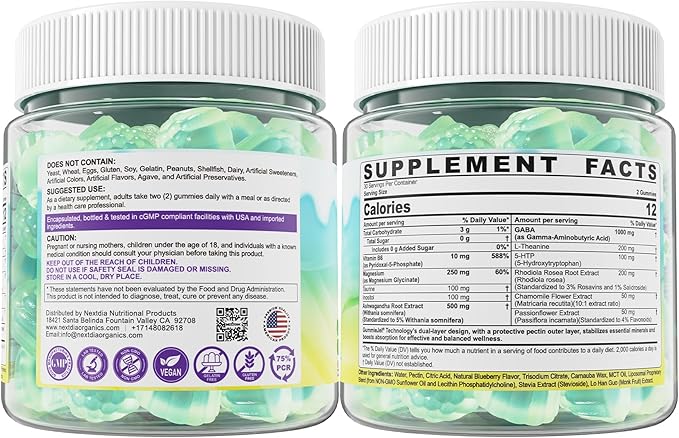 GABA Gummies 1000mg - Liposomal Calm Mood Gummies with L-Theanine Magnesium Glycinate Ashwagandha 5htp Inositol Melatonin-Free for Zzz Better GABA Supplements for Adult Sugar-Free 60Cts