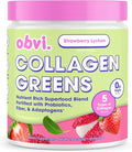 Obvi Collagen Greens | Organic Greens Superfood Powder with Collagen Peptides | Probiotics for Gut Health Skin Hair Nails | Gluten-Free Zero Sugar | Strawberry Lychee Flavor 25 Servings