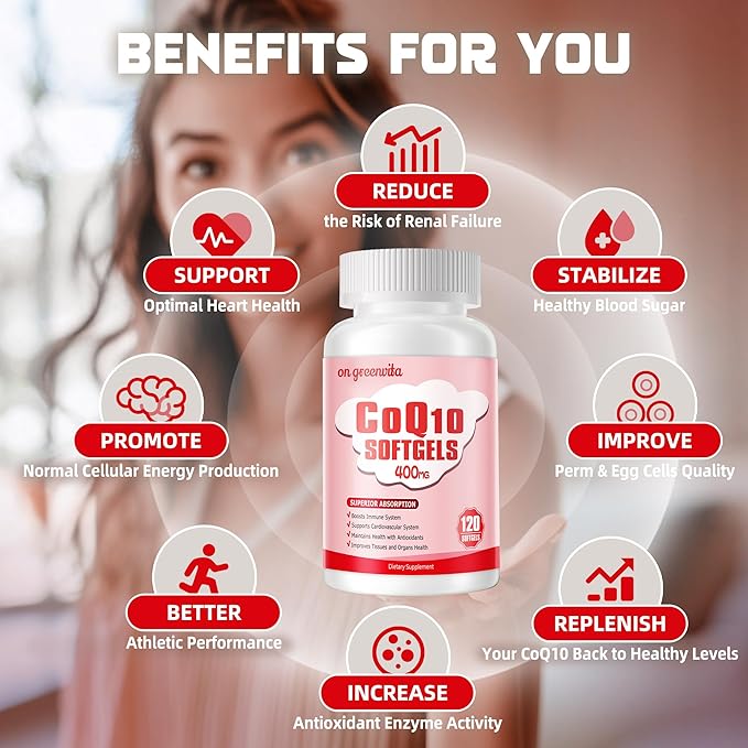 CoQ10-400mg-Softgels with PQQ BioPerine &amp Omega-3 Coenzyme Q10(Ubiquinone) Supplement for High-Absorption Powerful-Antioxidant Support Heart &amp Energy-Production 120 Servings