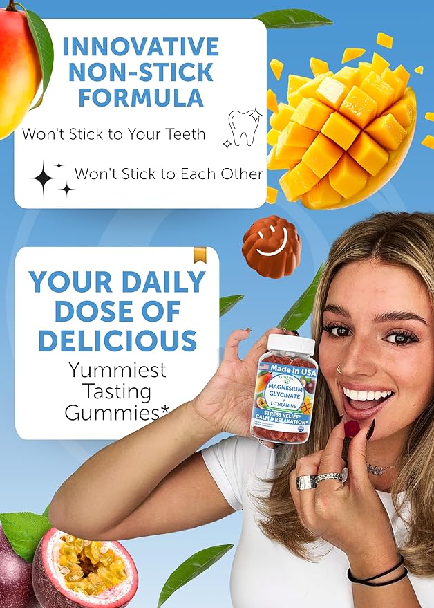 Lunakai USA Made Magnesium Glycinate Gummies with L-Theanine for Kids &amp Adults – 420mg Magnesium Supplement for Calm Sleep &amp Stress Support - 3 Pack