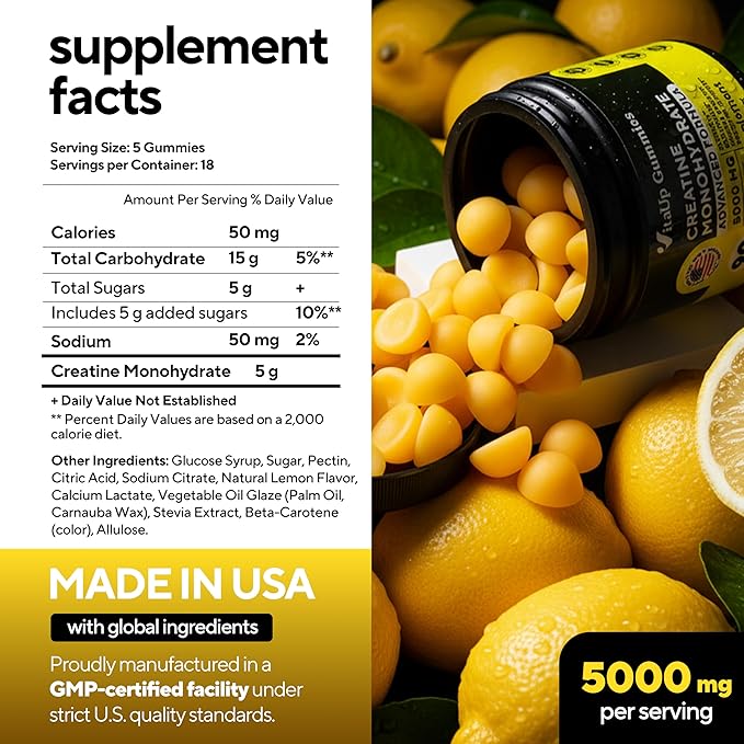 Creatine Monohydrate Gummies for Men &amp Women - USA Made Monohydrate Creatine for Men 5000mg Per Serving - Supports Energy Levels Training Endurance &amp Muscle Performance - 90 Gummies