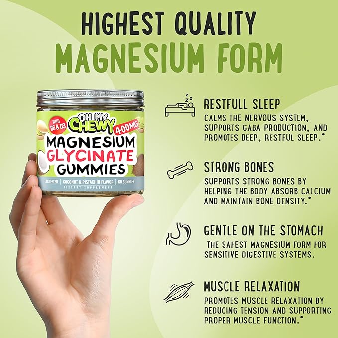 Magnesium Gummies Bundle – 2 Bottles (60 Each) – Apple Kiwi &amp Coconut Pistachio