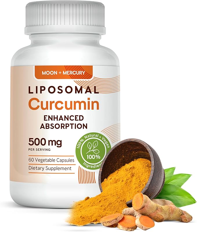Liposomal Turmeric Curcumin Supplement - High Absorption Capsules for Immune &amp Joint Support - Non-GMO No Fillers No Additives No Black Pepper - 500mg Per Serving - 60 Capsules