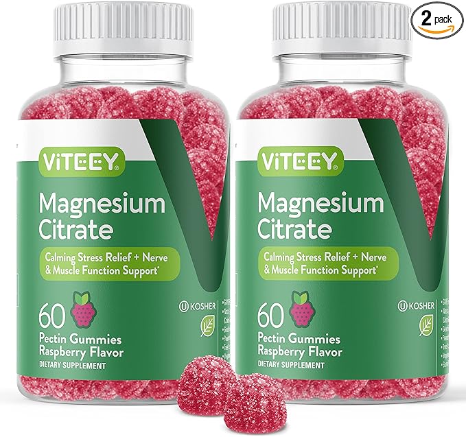 VITEEY Magnesium Gummies for Adults - 66mg of Magnesium Citrate Gummy for Calm Sleep Nerve &amp Muscle Function Support - Vegetarian Gluten Free - 120 Count