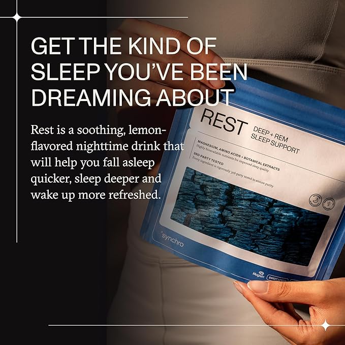 Synchro - Rest Sleep Supplements Relaxing Sleep Aids for Adults Powdered Magnesium Supplement for Deep Sleep Support Nighttime Drink Sleep Supplement Sweet Lemon Flavor 210 Grams