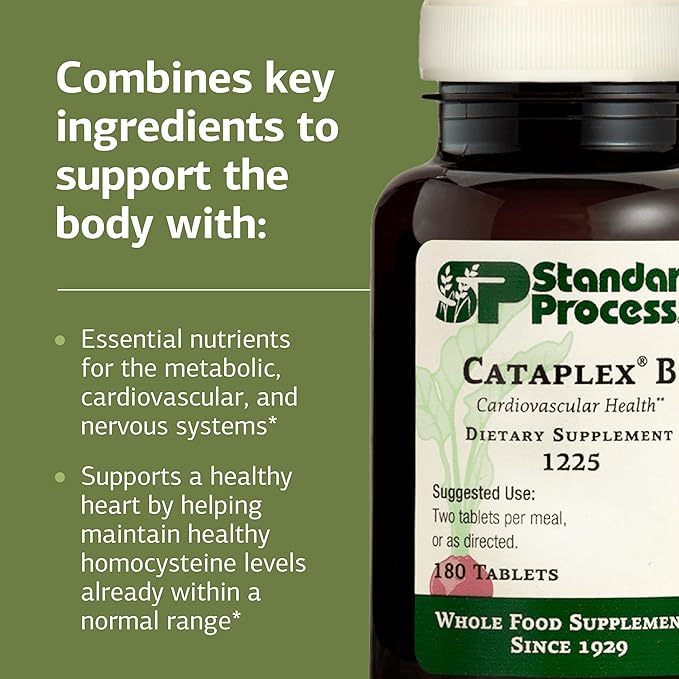 Standard Process Cataplex B - Nervous System &amp Heart Health Supplement - Contains B Vitamins for Energy Support - Supports Energy Metabolism - Non-Dairy &amp Non-Soy - 180 Tablets (90 Servings)