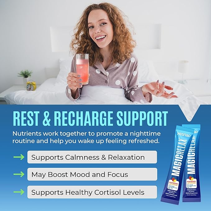 MAGICRELAX Supercalm Sparking Drink Mix Powder 8-in-1 Magnesium KSM-66 Ashwagandha Saffron D3 GABA L-Theanine Supports Healthy Cortisol LevelsMood and Sleep No Sugar Non GMO Raspberry Lemonade Flavor