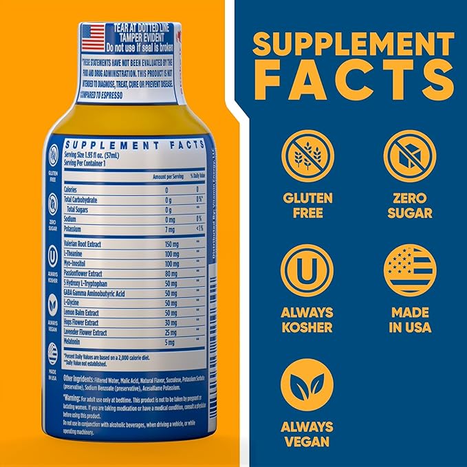 Vitamin Energy 8 Hour Sleep Shot Mixed Berry 10 Pack Melatonin 5-HTP GABA Valerian Lavender Nighttime Relaxation &amp Sleep Support Supplement Zero Sugar Vegan Gluten-Free Kosher 1.93 fl o