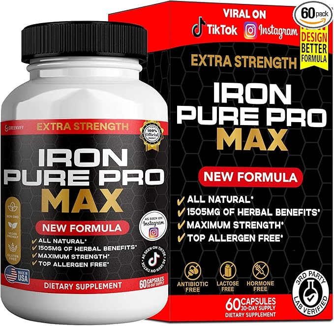 Iron Pure Pro Max Dietary Supplement Organic Maca Root Blend 60 Capsules 30-Day Supply (1)