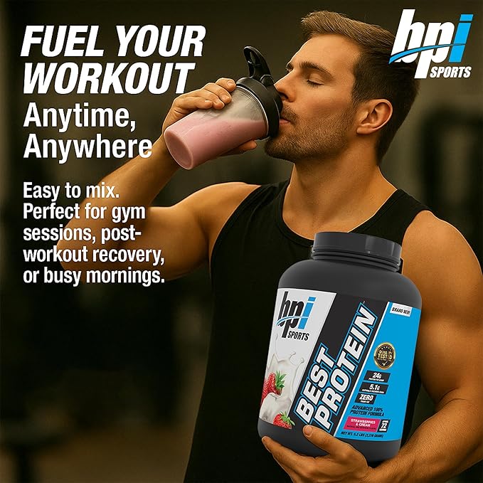 BPI Sports Best Protein – 100% Whey Protein Powder – Muscle Growth Recovery Meal Replacement – No Maltodextrin No Fillers Gluten Free – for Men &amp Women | Strawberries and Cream – 5.2 Pounds