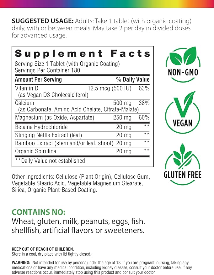 Rainbow Light Calcium Complex with Magnesium &amp Vitamin D3 + | 180 Tablets | Real Food Nutrients | Supports Bone Density &amp Muscle Health | Vegan Supplement for Men and Women