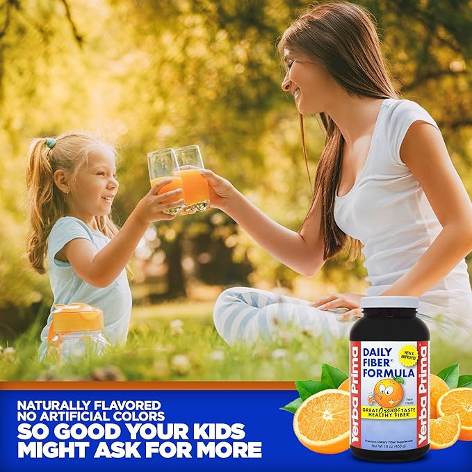 Yerba Prima Daily Fiber Formula 16 oz (Pack of 2) - Premium Dietary Fiber Supplement Non-GMO Gluten Free Made in The USA Orange Flavor