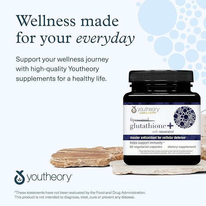 Youtheory Liposomal Glutathione with Resveritrol Vegetarian 60 Count Promotes Healthy Aging from Within