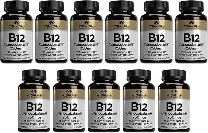 Windmill Vitamin B-12 250 mcg Tablets 100 Tablets (Pack of 11)