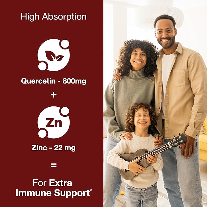 Sandhu's Zinc Quercetin 120 Vegetarian Capsules (Pack of 2) | High Absorption Zink Supplements for Immunity and Seasonal Allergy | Antioxidant Immune Support for Men and Women | Easy to Swallow