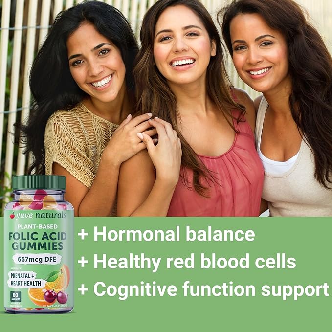 Yuve Prenatal Gummies for Women – Folic Acid 667 mcg DFE – Pregnancy Vitamins Gummies – Hormonal Support &amp Folate Acid – Vegan &amp Natural – 60 ct