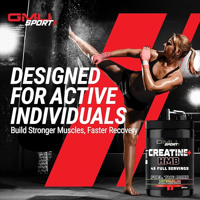 GMU SPORT Creatine 2.0 – Flavored Creatine + HMB Powder | 45 Servings | 5g Creatine Monohydrate + 3g HMB + Piperine | Strength Recovery &amp Muscle Builder | Delicious Watermelon Mix for Men &amp W