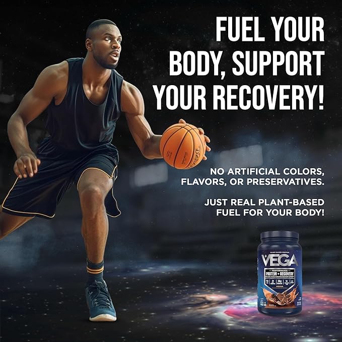 Vega Sport Vegan Protein Powder + Recovery - 30g Plant Based Protein per Serving Mocha 19 Servings 5g BCAAs Probiotics NSF Certified for Shakes &amp Smoothies 1.8lbs (Packaging May Vary)