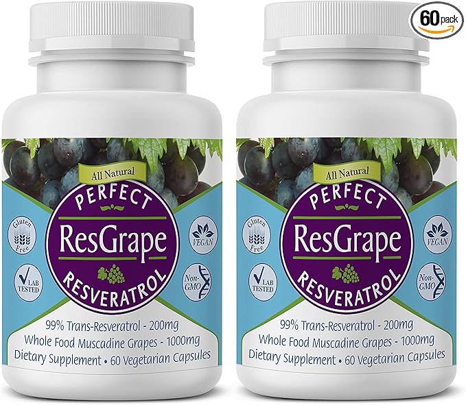 Perfect Supplements – Perfect ResGrape Resveratrol – 60 Capsules – Trans-Resveratrol &amp Organic Muscadine Grapes - 2 Pack