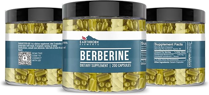 Earthborn Elements Berberine Ceylon Cinnamon &amp Turmeric Curcumin Bundle (200 Capsules Each) Pure &amp Undiluted No Additives
