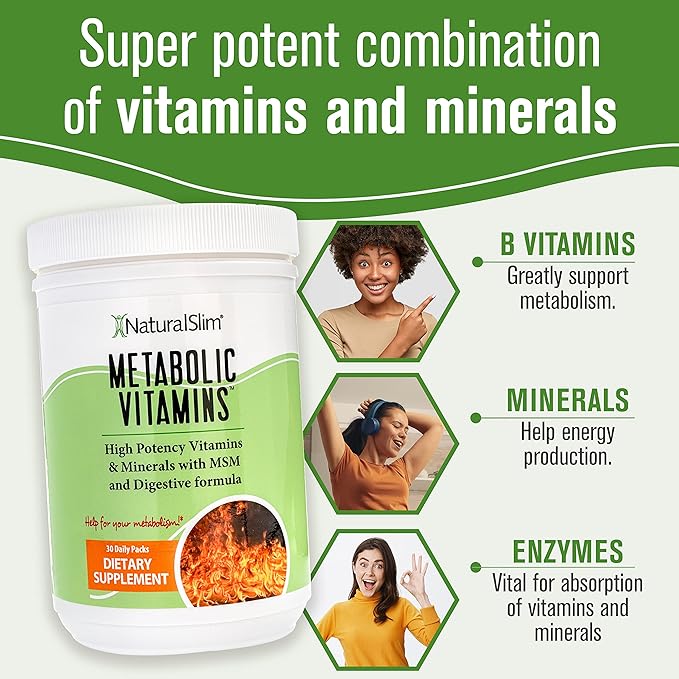 NaturalSlim Metabolic Vitamins 2 Pack Multivitamin for Women &amp Men with Digestive Enzymes Energy &amp Metabolism Support + El Poder del Metabolismo Spanish Paperback Book by Frank Suárez