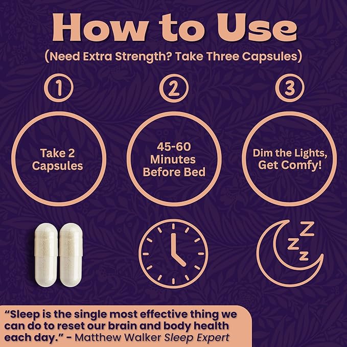 Natural Sleep Aid with Magnesium Glycinate Reishi Mushroom Extract L-Theanine Apigenin and Melatonin - Sleep Supplement for Adults Seeking Deep Rest - 60 Capsules Made in The USA