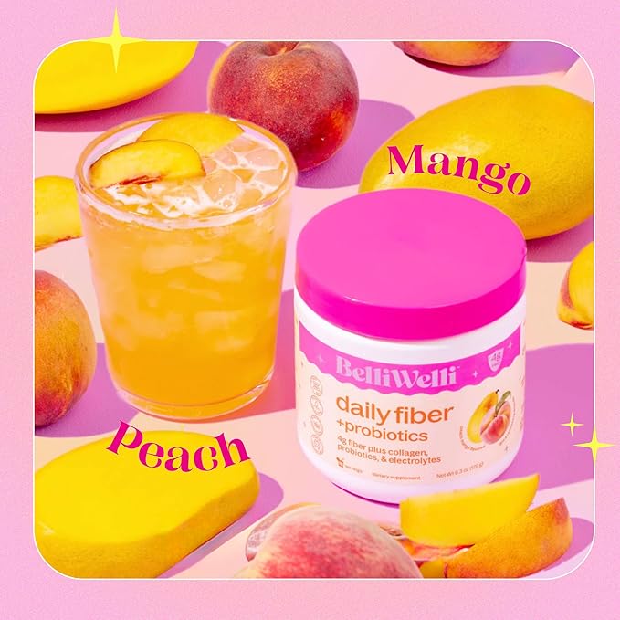 Daily Fiber Supplement Bundle with Collagen Probiotics Electrolytes &amp Hydration Support - Cucumber Lime Mint &amp Peach Mango Flavors - Promotes Digestive Skin Health Gut Balance - 32 Serving