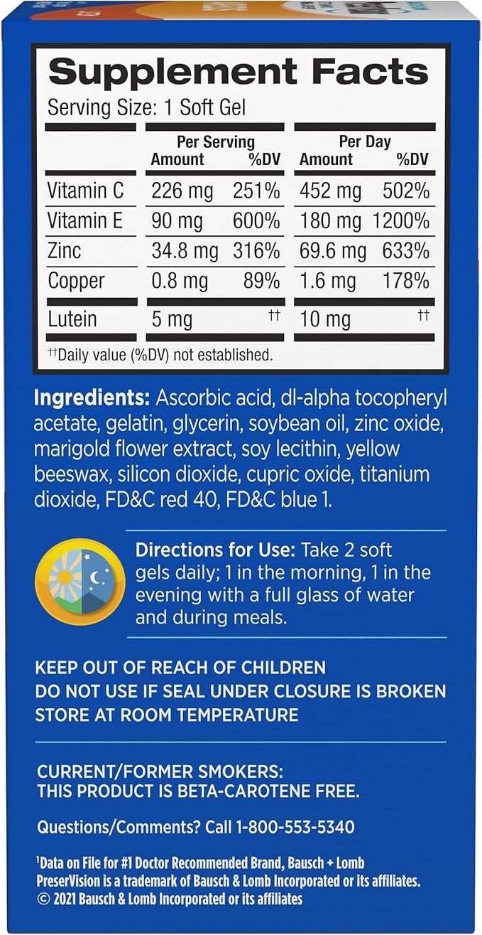 PreserVision AREDS Lutein Eye Vitamin &amp Mineral Supplement Beta-Carotene Free Soft Gels 120 ct (Pack of 2)